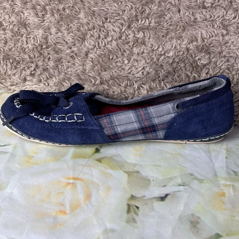 Simple Shoes Suede Womens Size 8 Loafers Moccasin Style Plaid Design Egg Crate